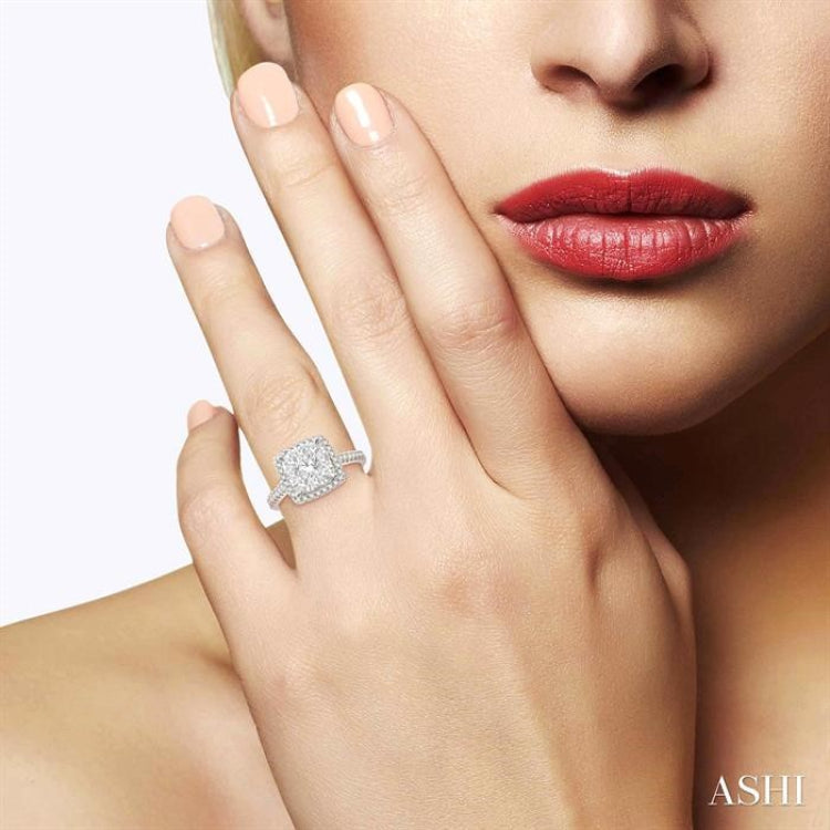 1 1/10 Ctw Round Diamond Lovebright Halo Engagement Ring in 14K White and Yellow Gold