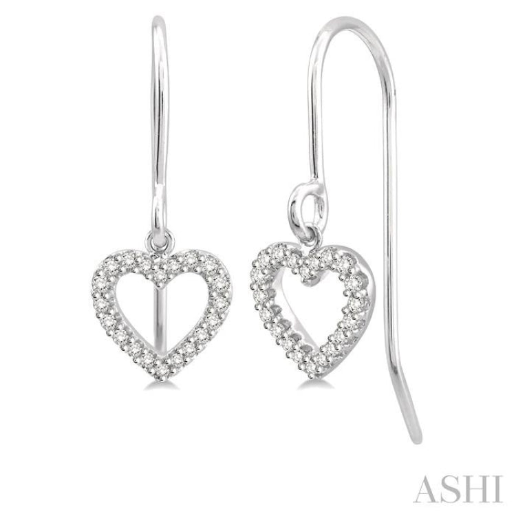 1/6 Ctw Hollow Cut Heart Charm Round Cut Diamond Petite Earrings in 10K White Gold