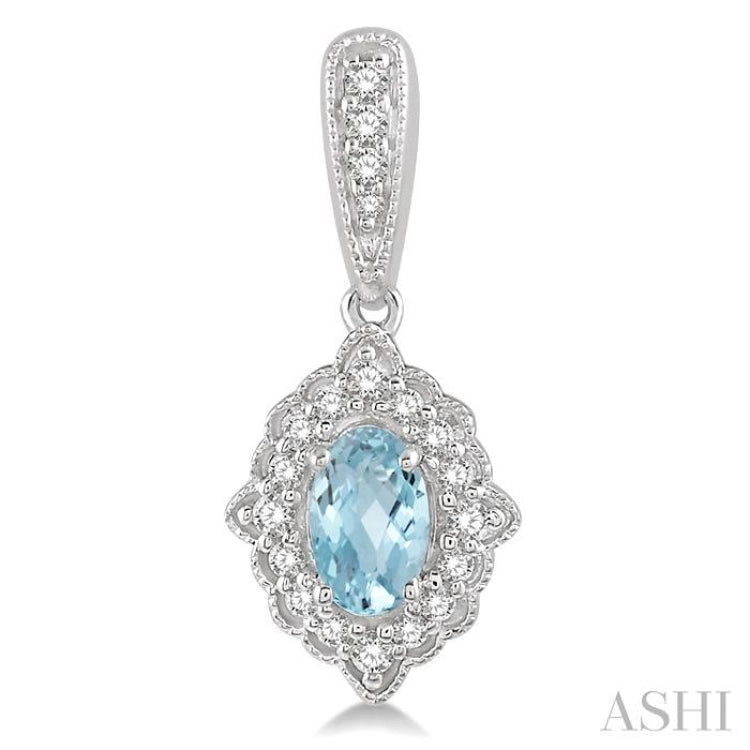 5x3 MM Oval Shape Aquamarine and 1/4 Ctw Round Cut Diamond Semi-Precious Earrings in 10K White Gold