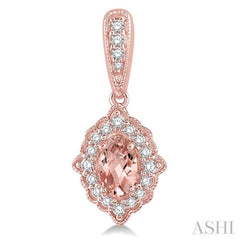 5x3 MM Oval Shape Morganite and 1/4 Ctw Round Cut Diamond Semi-Precious Earrings in 10K Rose Gold