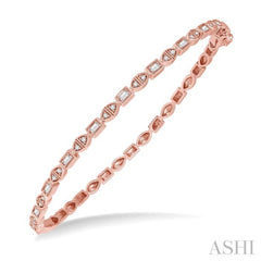 1/3 Ctw Baguette & Round Cut Diamond Stackable Bangle in 14K Rose Gold