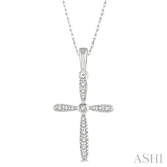 1/10 Ctw Cross Charm Round Cut Diamond Petite Pendant With Chain in 10K White Gold