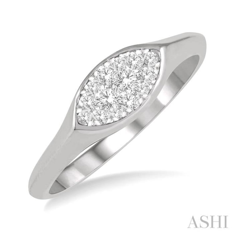 1/5 Ctw Marquise Shape Lovebright Round Cut Diamond Ring in 14K White Gold