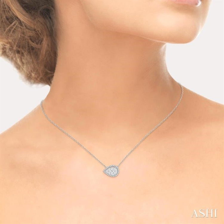 3/4 Ctw Pear Shape Round Cut Diamond Lovebright Pendant With Chain in 14K White Gold