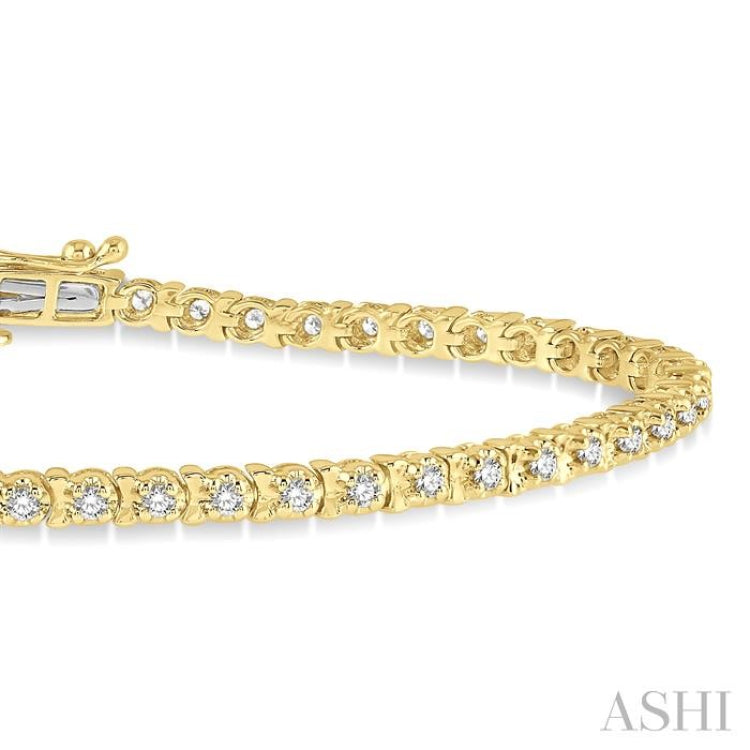 1 Ctw Round Cut Diamond Tennis Tulip Bracelet in 14K Yellow Gold