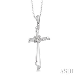 1/20 Ctw Round Cut Diamond Cross Pendant in Sterling Silver with Chain