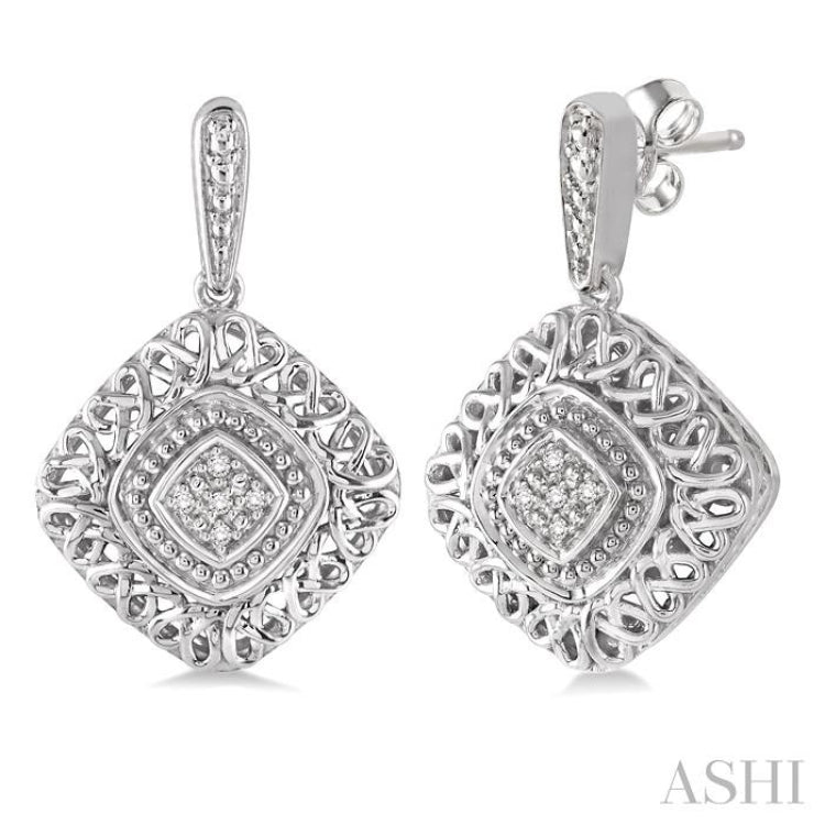 1/20 Ctw Cushion Shape Round Cut Diamond Earrings in Sterling Silver