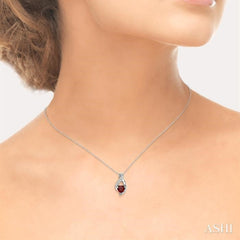 7x7 MM Heart Shape Garnet and 1/20 Ctw Round Cut Diamond Pendant in Sterling Silver with Chain