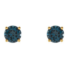 14K Yellow Gold 5 mm Natural London Blue Topaz Earrings