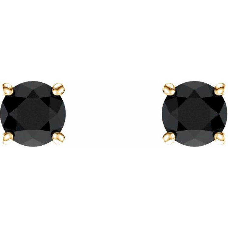 14K Yellow Gold 5 mm Natural Black Onyx Earrings