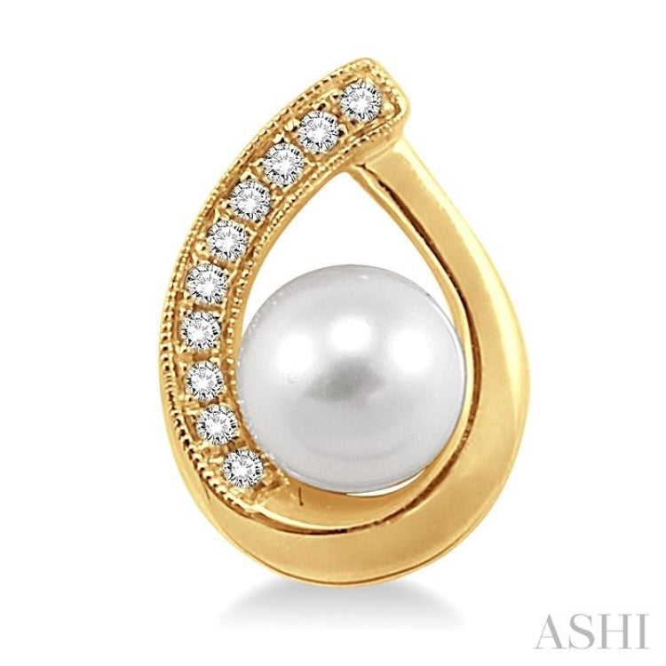 6x6 MM Round Shape Cultured Pearls and 1/10 Ctw Round Cut Diamond Earrings in 10K Yellow Gold