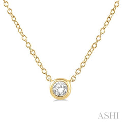 1/10 Ctw Bezel Round Cut Diamond Petite Fashion Pendant With Chain in 10K Yellow Gold