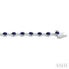 4x3 MM Oval Cut Sapphire and 1/3 Ctw Round Cut Diamond Precious Bracelet in 10K White Gold