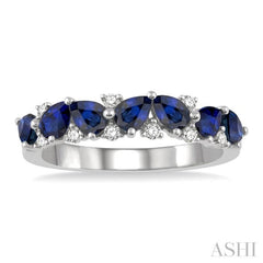 4x3 MM Pear Shape Sapphire and 1/6 Ctw Round Cut Diamond Precious Band in 14K White Gold