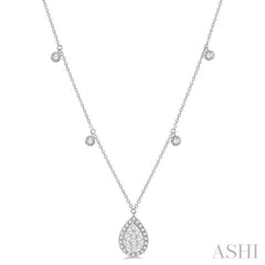3/4 Ctw Pear Shape Lovebright Round Cut Diamond Necklace in 14K White Gold