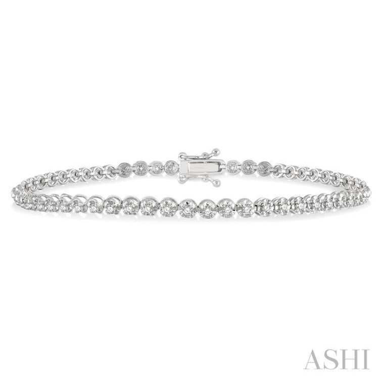 1 Ctw Round Cut Diamond Illusion Tennis Bracelet in 14K White Gold