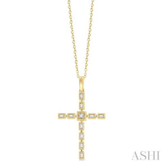 1/5 Ctw Baguette and Round Cut Diamond Cross Pendant With Chain in 10K Yellow Gold