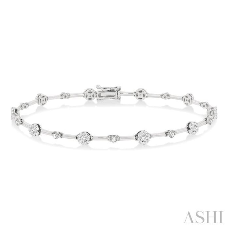 1 Ctw Lovebright Round Cut Diamond Bar Bracelet in 14K White Gold