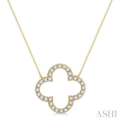 1 Ctw Clover Round Cut Diamond Pendant With Chain in 14K Yellow Gold