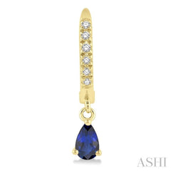 5x3 MM Pear Cut Sapphire and 1/8 Ctw Round Cut Diamond Petite Fashion Huggie Earrings in 14K Yellow Gold