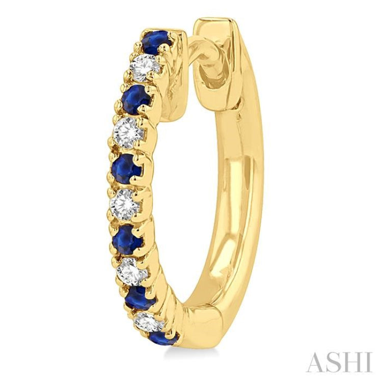 1.35 MM Round Shape Sapphire and 1/10 Ctw Petite Round Cut Diamond Precious Fashion Huggies in 10K Yellow Gold