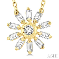 1/6 Ctw Petite Wheel Baguette and Round Cut Diamond Fashion Pendant With Chain in 10K Yellow Gold