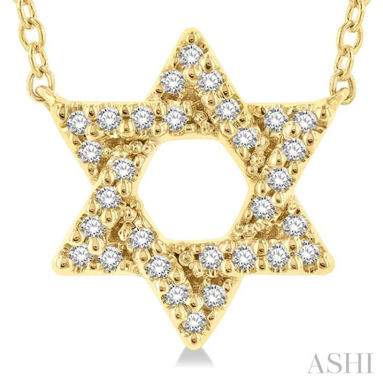 1/10 Ctw Petite Star of David Round Cut Diamond Fashion Pendant With Chain in 10K Yellow Gold