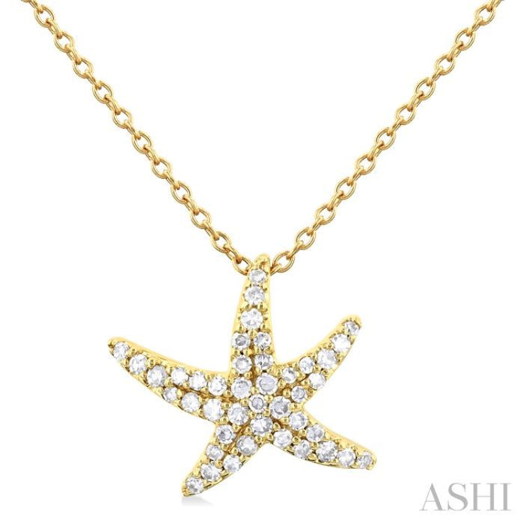 1/5 Ctw Petite Starfish Round Cut Diamond Fashion Pendant With Chain in 10K Yellow Gold