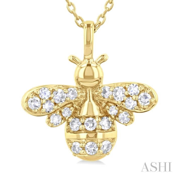 1/5 Ctw Petite Bumble Bee Round Cut Diamond Fashion Pendant With Chain in 10K Yellow Gold