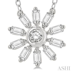 1/6 Ctw Petite Wheel Baguette and Round Cut Diamond Fashion Pendant With Chain in 10K White Gold