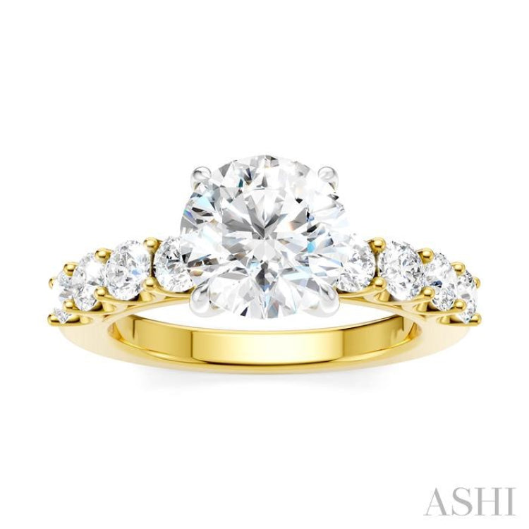 7/8 Ctw Round Shape Round Cut Diamond Semi-Mount Engagement Ring in 14K Yellow and White Gold