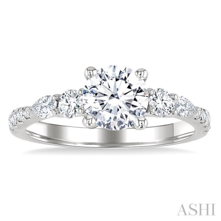 1/2 Ctw Pear and Round Cut Diamond Semi-Mount Engagement Ring in 14K White Gold