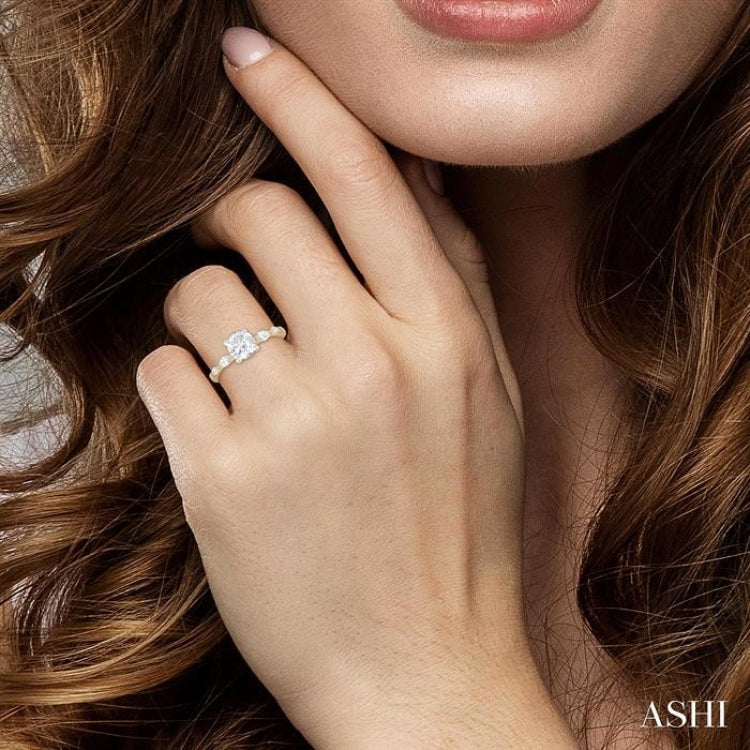 3/8 Ctw Marquise and Round Cut Diamond Semi-Mount Engagement Ring in 14K Yellow and White Gold