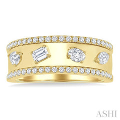 5/8 Ctw 4-Stone Mixed Shape Diamond Wide Fashion Band in 14K Yellow Gold