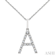 1/10 Ctw Initial 'A' Round Cut Diamond Fashion Pendant With Chain in Sterling Silver