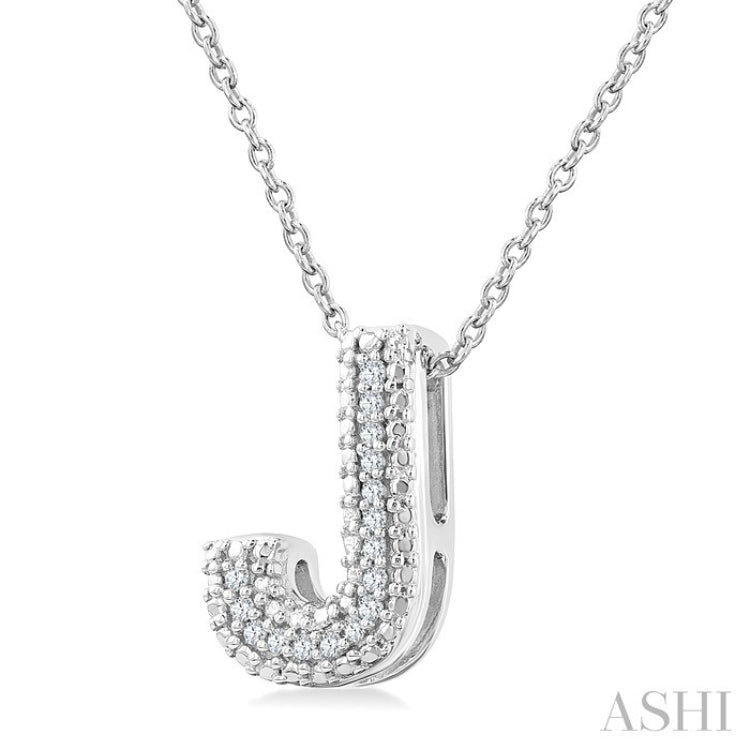 1/20 Ctw Bubble Accent Initial 'J' Round Cut Diamond Fashion Pendant With Chain in Sterling Silver