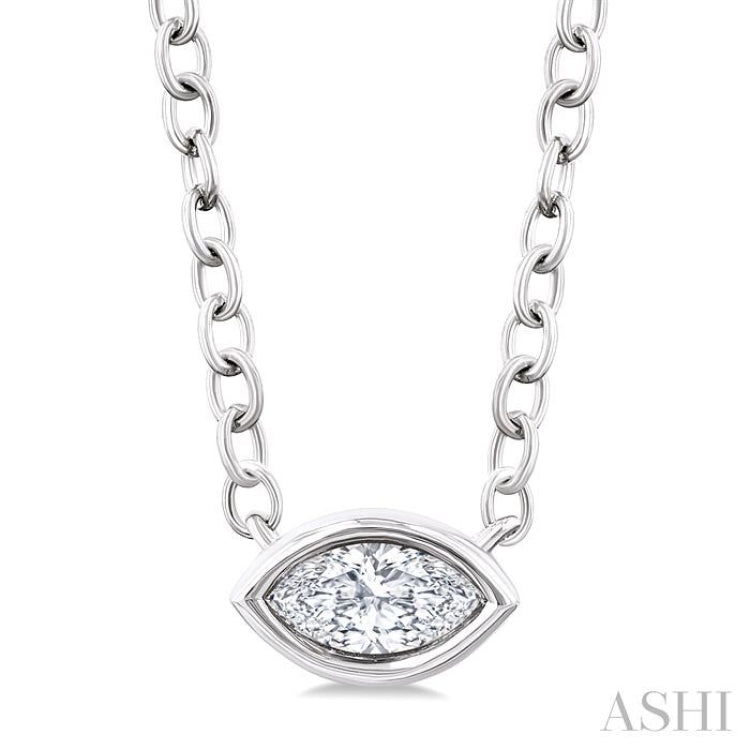 1/6 Ctw Petite East-West Bezel Set Marquise Cut Diamond Fashion Pendant With Chain in 10K White Gold