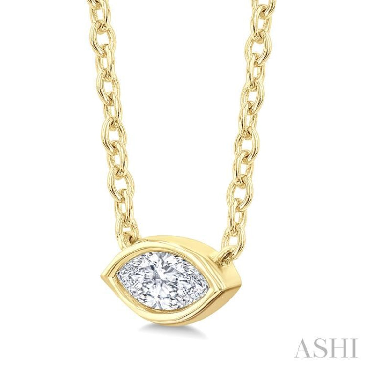1/6 Ctw Petite East-West Bezel Set Marquise Cut Diamond Fashion Pendant With Chain in 10K Yellow Gold