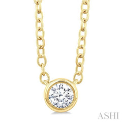 1/6 Ctw Petite Bezel Set Round Cut Diamond Fashion Pendant With Chain in 10K Yellow Gold