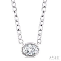 1/6 Ctw Petite East-West Bezel Set Oval Cut Diamond Fashion Pendant With Chain in 10K White Gold