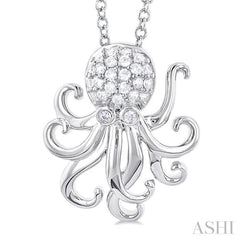 1/6 Ctw Petite Octopus Round Cut Diamond Fashion Pendant With Chain in 10K White Gold