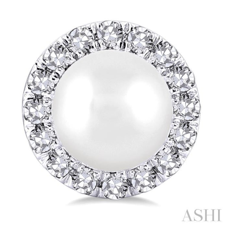4.5 MM White Cultured Pearl and 1/8 Ctw Round Cut Diamond Halo Stud Earrings in 10K White Gold