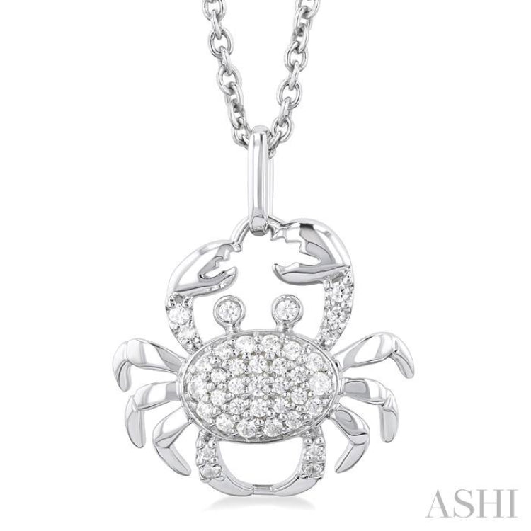 1/6 Ctw Petite Crab Round Cut Diamond Fashion Pendant With Chain in 10K White Gold