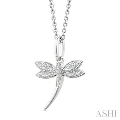 1/10 Ctw Petite Dragonfly Round Cut Diamond Fashion Pendant With Chain in 10K White Gold