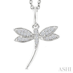 1/10 Ctw Petite Dragonfly Round Cut Diamond Fashion Pendant With Chain in 10K White Gold