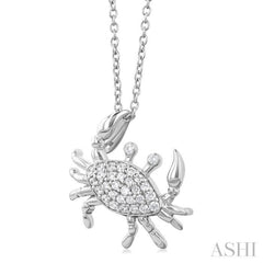 1/6 Ctw Petite Slanted Crab Round Cut Diamond Fashion Pendant With Chain in 10K White Gold