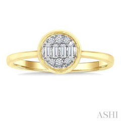 1/6 Ctw Petite Bezel Set Round Shape Fusion Baguette and Round Cut Diamond Fashion Ring in 10K Yellow Gold
