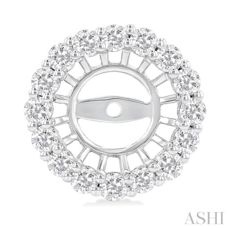 1 1/10 Ctw Round Cut Diamond 6.5MM Round Earrings Jacket in 14K White Gold