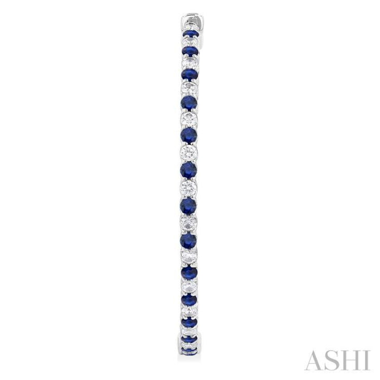 1.9 MM Round Cut Sapphire and 1 1/2 Ctw Round Cut Diamond Precious Inside-Out Alternating Hoop Earrings in 14K White Gold