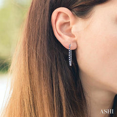 1.9 MM Round Cut Sapphire and 1 1/2 Ctw Round Cut Diamond Precious Inside-Out Alternating Hoop Earrings in 14K White Gold